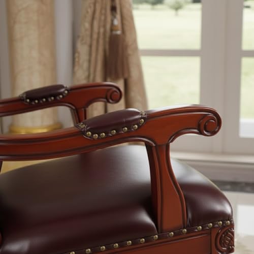 Image of Lakdi The Furniture Director & ExecutiveOffice Chair Luxury Premium Leatherette with Hand-Carving and Adjustable Height & Solid Wood Base and Wooden Polish - 111011298 Brown