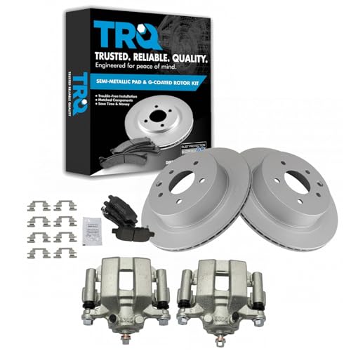 Image of TRQ Rear Brake Pad and Rotor Set Semi Metallic Vented Coated Rotors | For 2003-2005 Infiniti G35 Nissan 350Z