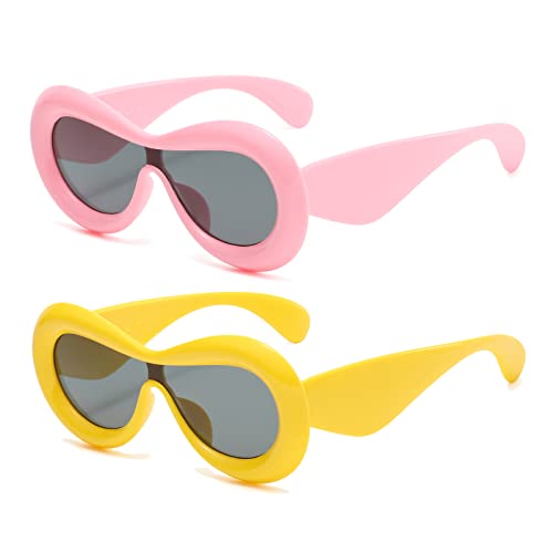 Long Keeper 2 Pair Oversized Oval Sunglasses Women Men Y2K Sunglasses Inflated Frame One Piece Lens Sun Glasses UV400