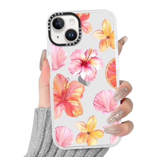 Yoedge Trasparente Cover per iPhone 14/iPhone 13, Aesthetic Fiori Estivi Motivo Conchiglia Disegni per Donne,Silicone Custodia Telaio Flessibile Retro in PC Case per iPhone13 6,1',Flower Summer