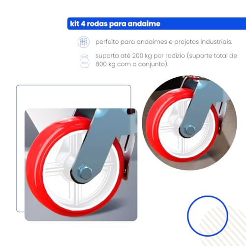 Kit 4 Rodìzios Roda Para Andaime 6 Polegadas Giratória Com Freio