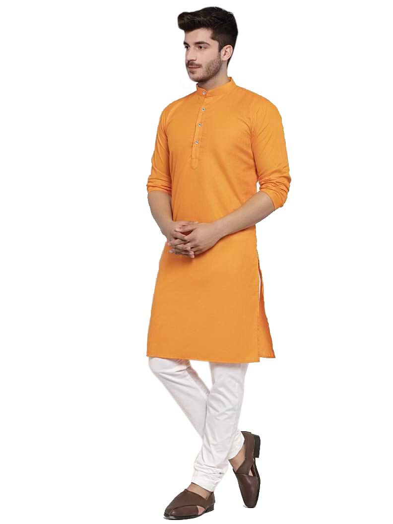 Trustous Men's Solid Straight Kurta Pyjama Set (X-Large, Mango Yellow) 2