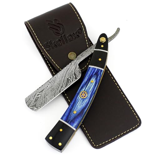Damascus Straight Razor – Custom Shaving Blade for Men – Damascus Steel Barber Approved – Straight Edge Razor For Men – Mens Shaving Razor Kit – Travel Case – Best Gift Set For Him