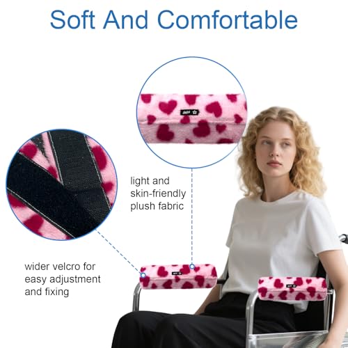 SPRING SEAON Wheelchair Armrest Covers 2 Pack Soft Memory Foam Wheelchair armrest Pads Wicking Washable for Office Transport Chair (Pink Heart) by SPRING SEAON - Image 2
