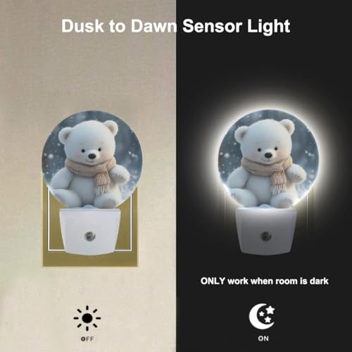 Image of EKOBLA Cute Bear Night Light, Lovely White Bear Pattern Night Lights Plug Into Wall with Dusk to Dawn Sensor, 0.5W LED Energy Saving Nightlight for Bedroom, Bathroom, Hallway