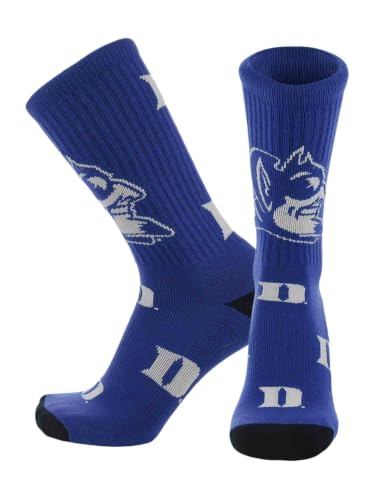 TCK Duke Blue Devils Crew Socks - Mens & Womens NCAA Fan Apparel - Mayhem (Royal/White Made in USA Medium)