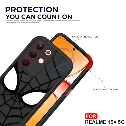 Image of AESTMO Back Case Cover for Realme 15X / C85 5G Cover | Spidey Face Mask Design | Silicone Case | Full Body Protection | Camera Protection Back Cover for Realme 15X / C85 5G (Black)