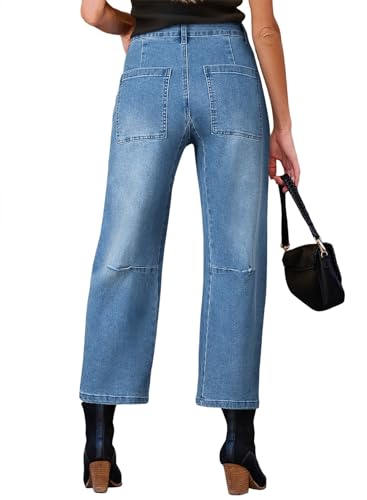 Image of EVALESS Barrel Jeans Women Baggy Stretchy Cropped Denim Pants