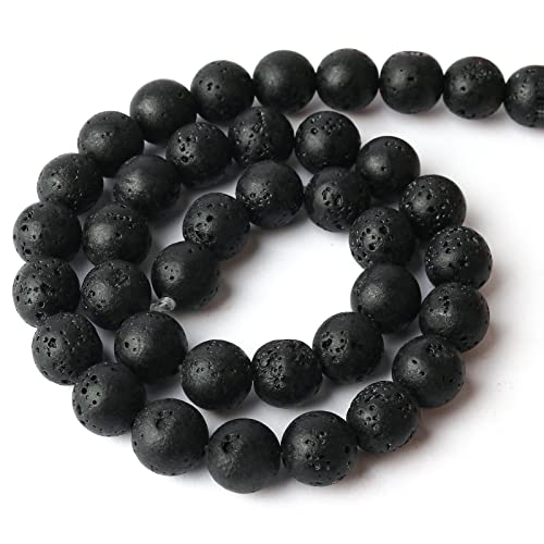 Gomoobeads 45 Pcs Of Natural Black Volcanic Lava Beads For Diy Jewelry - 8Mm Round Spacer & Energy Healing Stones, 15.5" Strand Of Gemstones For Bracelets & Necklace #TOP3