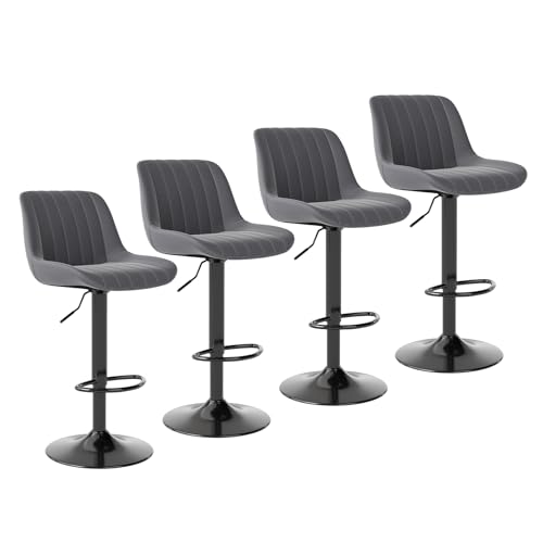Image of Youhauchair Adjustable Faux Leather Bar Stools Set of 4, Dark Grey | Swivel, Counter Height, Back & Footrest, Armless, PU, Modern, Kitchen Island Stool, Upholstered Dining Room Chair