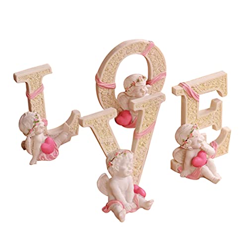 Amosfun 4Pcs Resin Love Angel Sign Angel Cherub Statue Figurine Heart Love Sculpture Home Decoration Collectible Figurine For Wedding Christmas Valentines Day (Mixed Color) #TOP19