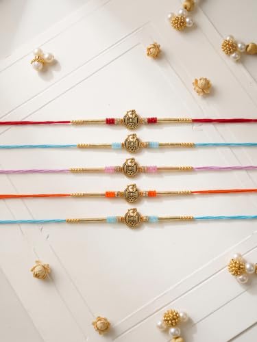 Image of Religious Rakhi For Brother Assorted, Chawal Roli Pack Set (5 Rakhi)