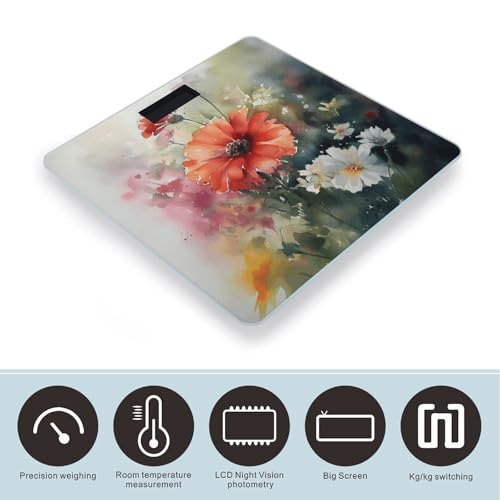 Báscula digital de baño con diseño acuarela y pantalla LCD miniatura 3