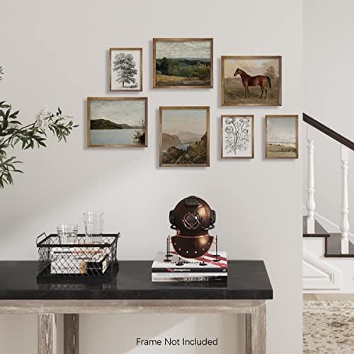 Rustic French Country Wall Art Decor - Boho Art Deco Victoria Picture Bathroom - Modern Farmhouse Kitchen Poster Print - Aesthetic Vintage Landscape Set, Horse Lake Mountain Tree Sketch Meadow Nature #TOP3