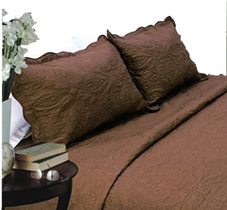 ALL FOR YOU 2-Piece Embroidered Quilted Pillow Shams-Standard Size-Chocolate/Brown Color