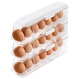 PAVSTINE Organizador de Huevos para Nevera Desmontable Capacidad para 21 Huevo, 3 Pisos con Tapa Rodillos Automáticos Hueveras, Transparente Dispensador de Huevos para Nevera en PET