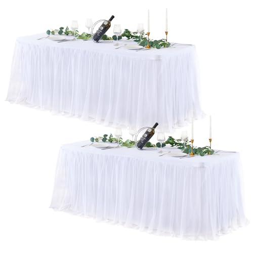 White Tulle Table Cloths for 6 Foot Rectangle Tables, White
