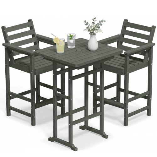 PLUUV-Tall-Bar-Height-Adirondack-Chairs-Set-of-2-with-Table-Grey PLUUV Tall Bar Height Adirondack Chairs Set of 2 with Table, Grey - Image 1