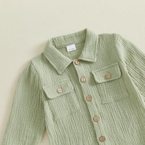 Image of VISGOGO Toddler Boy Linen Outfit Baby Boy Fall Winter Clothes Set Button-Down Shirt Tops Cotton Linen Pants 2PCS
