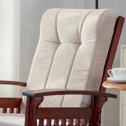 Image of Rocking Chair and Footstool Set Adult Rocking Chair for Nursery Features Solid Wood Base Living Room Rocking Chair Easy Assembly (Beige)
