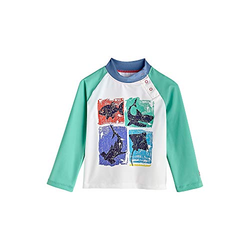 Coolibar UPF 50+ Baby Wave Rash Guard - Sun Protective (12-18 Months- White Shark Herd)
