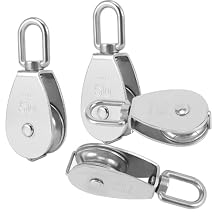 ZOENHOU 4PCS M50 Loading 881 Lbs Single Pulley Block, 304 Stainless Steel Single Pulley Roller with Rotatable 360Pulley and Rings, Heavy Duty and Smooth Rope Pulley Block for Rope Lifting