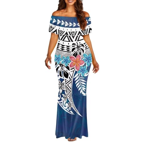 Image of Polynesian Dresses for Women Off Shoulder Maxi Dress Puletasi Samoan Dresses S-7XL