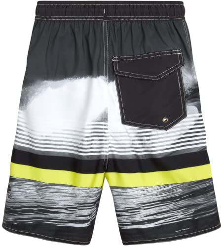 Quad Seven Boys' Swim Trunks - 2 Pack Striped Quick Dry Board Shorts Bathing Suit (8-18), Size 8/10, Blue/Black Surfer #TOP3