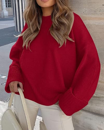 Image of PRETTYGARDEN Women's Fall Fashion Cozy Oversized Sweaters | Soft Warm,Ribbed Chunky Knit,Crewneck Long Sleeve,Loose Fit Fuzzy, Pullover Tops,Dressy Casual Blouses,Holiday Winter Outfits