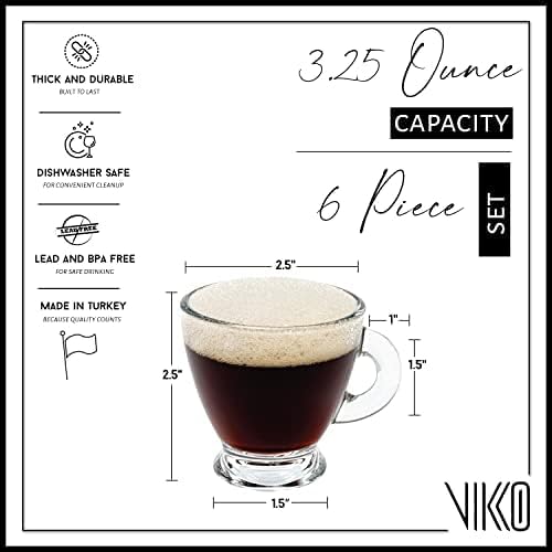 Miniatura 2 de Vikko Tazas de café de 3.25 onzas, juego de 6 tazas de café de vidrio transparente, duraderas y aptas para lavavajillas, para café o té