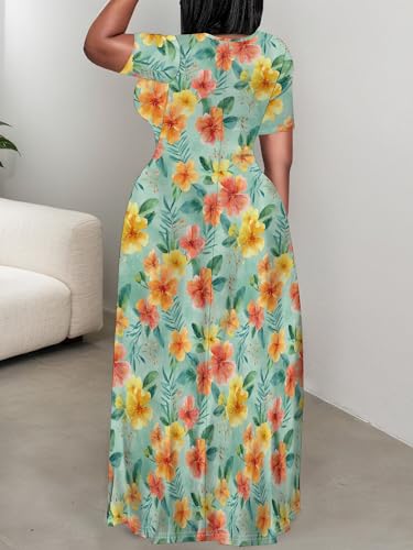Image of PinkPatty Plus Size Dress for Women Casual Crew Neck Short Sleeve Maxi Dress Oversized Summer Beach Dresses with Pockets