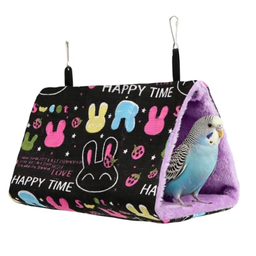 Image of Hypeety Bird Nest Cozy Hanging Bed Cage Warm Plush Hut for Bird, Black, S