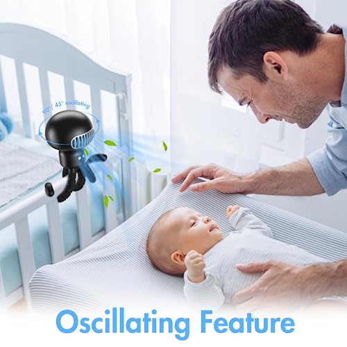 Stroller Fan Clip On Fan For Baby Stroller, Bladeless Portable Baby Fan For Stroller, Auto Oscillating 4000Mah Rechargeable Battery Operated Small Personal Fan For Car Seat Crib Bike Bed Travel Trip #TOP4