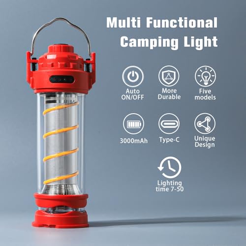 Image of DOTWISE Camping Lantern Rechargeable 360 5 Light Modes&Stepless Dimming 3000mAh 240LM Magnetic Base, Lanterns for Power outages (Khaki)