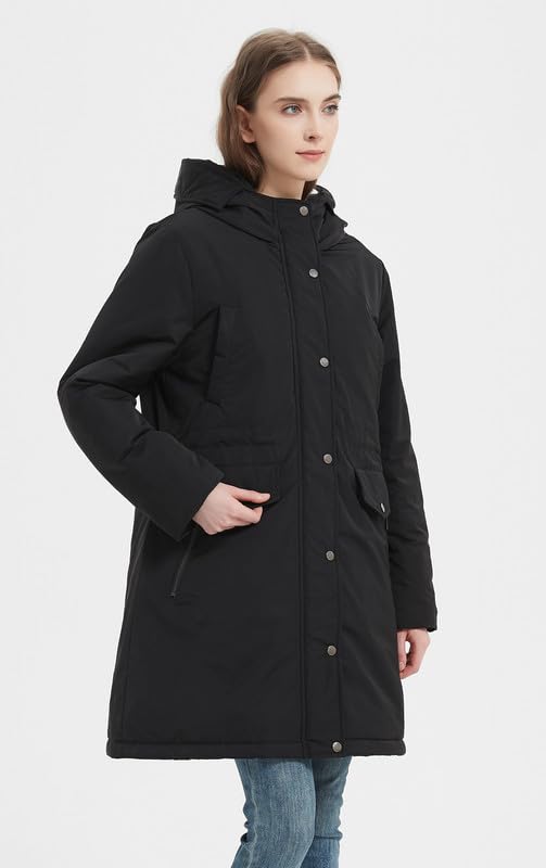 RAGEMAN Damen-Parka-Mantel, Outdoor, wasserabweisend, Damen-Kapuzenjacke, wasserabweisend, lang, Winter, warm, Outwear für Outdoor, Spaziergang, Schwarz 1, XL