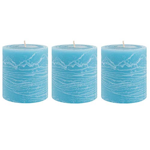 Unscented 3X4 Tall Pillar Candles – Set Of 3 Hand Poured Wax Candles | Smokeless, Clean Burning Décor For Home, Weddings, Church, Events | Ocean Blue #TOP14