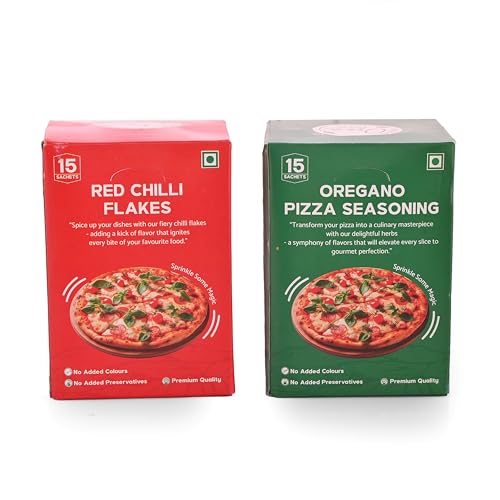 Image of Orea Farm Chilli Flakes and Oregano Combo - 15 x 10g Oregano Pizza Seasoning & 15 x 7g Chilli Flakes Sachets - Perfect for Pizzas, Pastas, and More - Bold Flavor Enhancer for Culinary Delights