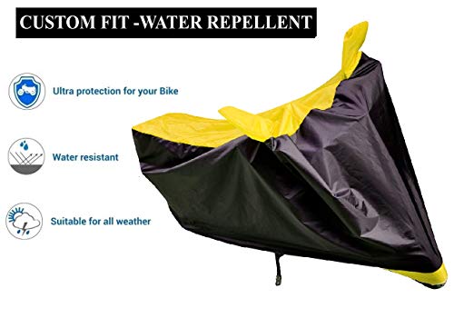 Image of Auto Hub Bike Cover Compatible with Hero Hf Deluxe with Mirror Pocket, Dustproof, Heat Resistant, Triple Stitched, Hf Deluxe Bike Cover- Black, Yellow