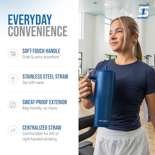 Image of Ice Shaker 40 oz Tumbler with Handle and Straw | 40oz Navy | Cold for 30+ Hours | 2-in-1 Tumbler Shaker Bottle | Odor-Free 40 ounce Bottle for Water, Protein Shakes, Smoothies, Cocktails