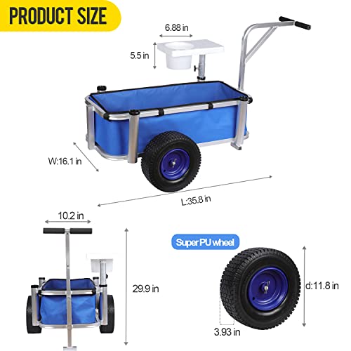 Aesraou Beach Fishing Cart With Big Rugged Wheels For Sand Heavy Duty Beach Wagon Outdoor Fishing Rolling Wheel Wagon (Blue) #TOP5