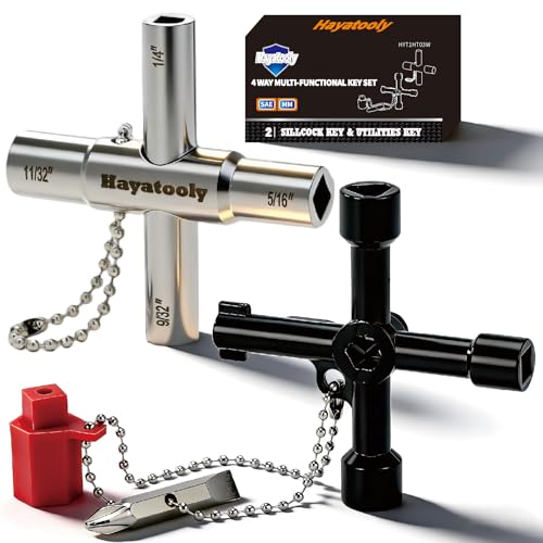 Hayatooly 4-Way Water Key Premium Sillcock Key Radiator Bleeder Key Multi-Functional Shut off Tool for 1/4 9/32 5/16 11/32 Valve & Spigot Ideal for Home Public & Commercial