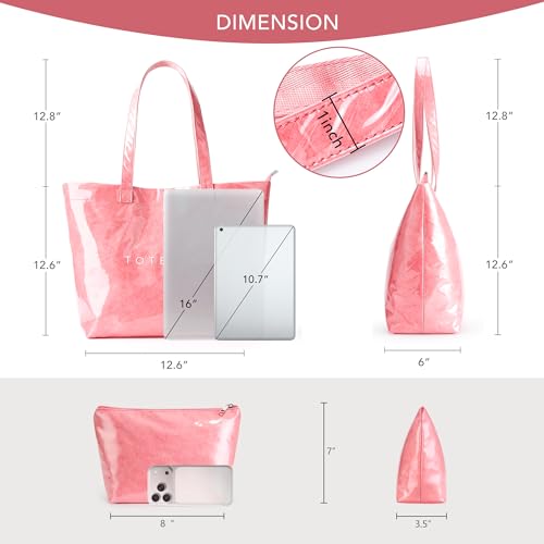 Image of KALIDI PVC Zipper Tote Bag, Jelly Kraft Paper Beach Bag Large Hobo Carry All Travel Shopping Handbag Plastic Shoulder Bag