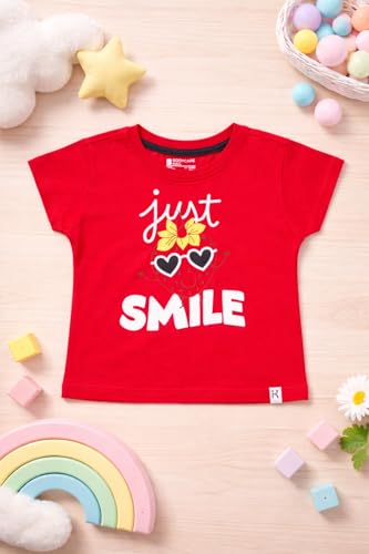 Image of BODYCARE Infant Baby Girls Cotton T-Shirt Round Neck Half Sleeves Ultra Soft Breathable Fabric Regular Fit Casual Tee Summer Wear Top for Kids