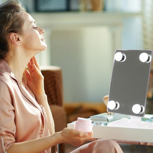 Espejo de maquillaje LED grande giratorio para mesa miniatura 5