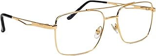 Liza Angel Square Metal Glasses | Golden Shine Frame | Spring Hinge | Clear Lens | Men/Women (135mm) LA13P