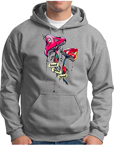 Sweat à capuche champignon trippy homme pull psychédélique shrooms trip gris