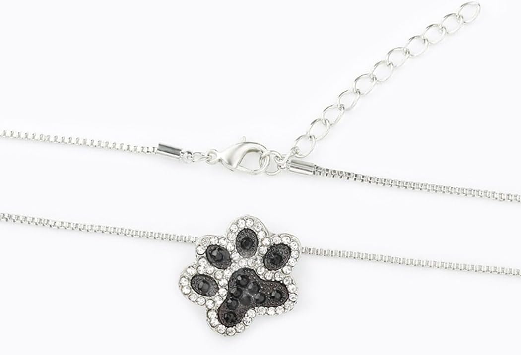 Silver Cat Necklaces Paw Print Necklace Dog Necklace Cat Pendant Necklaces Black Cat Necklace Jewelry for Women and Girls - Image 4