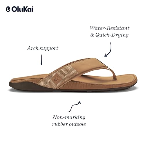 Image of OluKai Tuahine Men's Waterproof Leather Sandals, Versatile Beach Flip Flops, Arch Support & Comfort Fit, Lightweight & Durable, Enhanced Grip & Traction