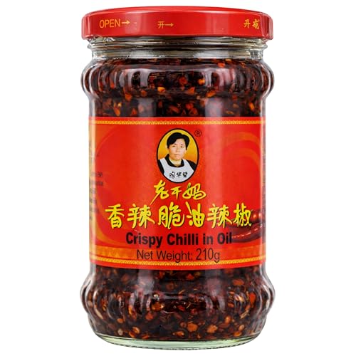 LaoGanMa Crispy Chilli in Oil – Salsa Picante China Crujiente – Aceite de Chili con Textura Intensa para Ramen, Arroces y Dumplings - Lao gan ma - Distribuido por Laborawi (210g)