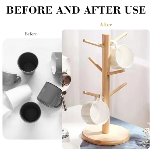 Wooden Mug Tree Stand Mug Tree,Mug Holder for Coffee & Tea Multi-Function Storage Rack Cup, for Coffee Tea Mugs Cups Jewelry Display - Image 3